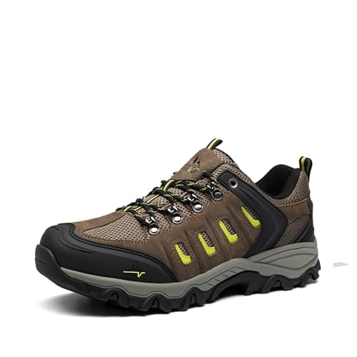 NORTIV 8 Men's Hiking Shoes,Black/Brown/Yellow,10