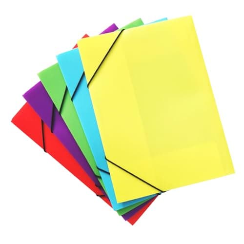 Phefop Plastic File Folder Set PP Document Pouch 5 Pack 14 X 10 in Elastic Band Closure Holds 100 Sheets Color Coded Organizer for Students Teachers Office (Multi Colors)