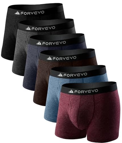 FORVEVO Men's Merino Wool Boxer Briefs 6 Pack, Breathable Soft Odour-Resistant Wool Base Layer Men Underwear, M-3XL