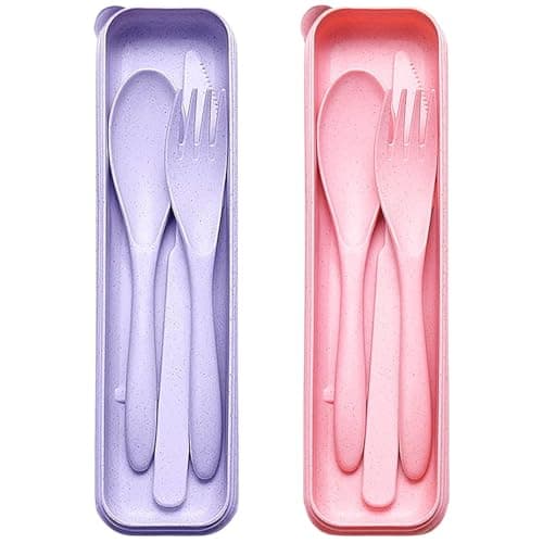 Reusable Cutlery Set with Case, Portable Plastic Travel Knife Fork Spoon