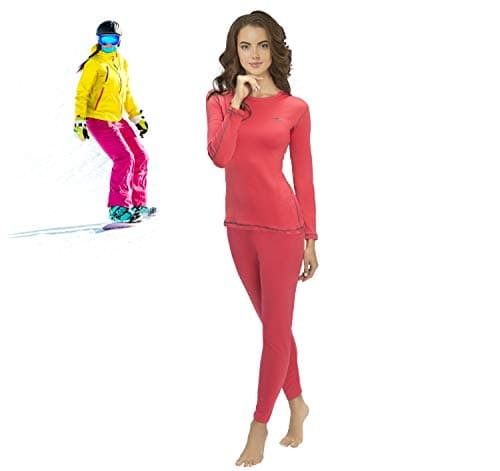 Thermal Underwear for Women (Thermal Long Johns) Sleeve Shirt & Pants Set, Base Layer w/Leggings Bottoms Ski/Extreme Cold, Coral, Large