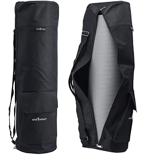 TJC Portable Yoga Mat Bag with Storage Pockets and Adjustable Shoulder Strap Yoga Mat Carry Luggage Bag Made of 100% Polyester Durable Lightweight Side Washable Travel Size 70x20x1 Cm - Black