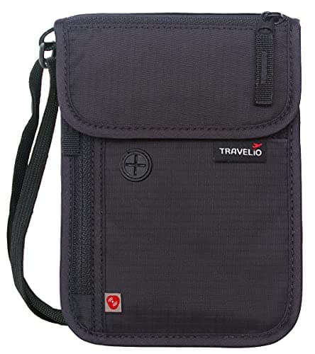 Passport Holder Men & Women RFID Blocking Hidden Travel Neck Wallet Stash Pouch (Black)