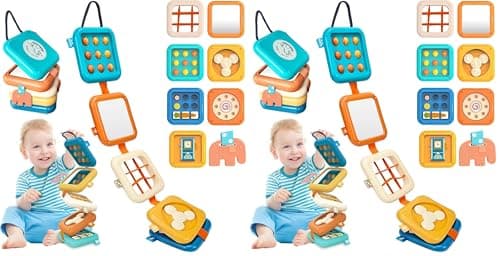 weirtoya Busy Board for 1 Year Old,Montessori Toys for 1 2 3 Year Old Boy Girl Birthday Gifts,8 in1 Toddler Toys Travel Activities Busy Cube,My First Montessori Busy Board (Blue) (Pack of 2)