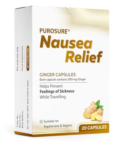 Purosure Nausea Relief Ginger Capsules for Travel Sickness Relief, 250 mg (20)