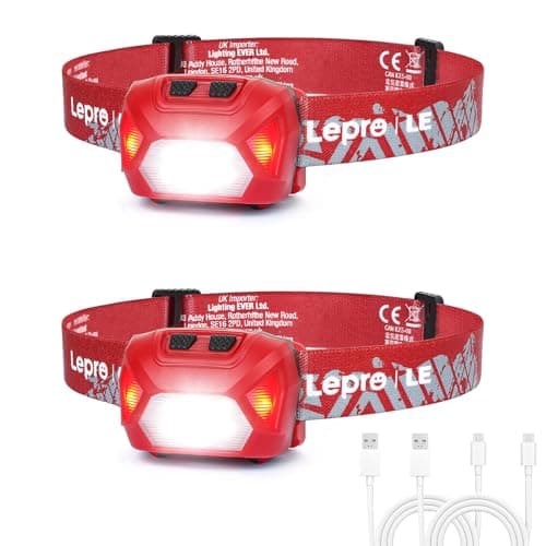 Lepro Head Torch Rechargeable, 2 Pack 2000L LED Headlamp 30Hrs Runtime