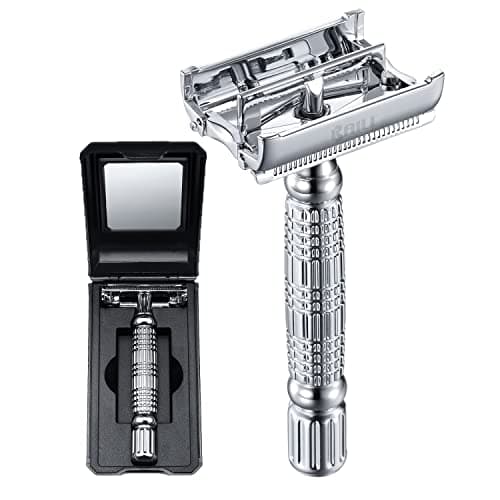 BAILI Butterfly Double Edge Safety Razor Rust-proof Reusable Manual Stainless DE Wet Shaving for Men Women with Mirrored Travel Case BD179C