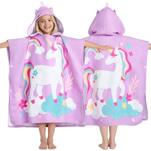 Joiedomi Kids Beach Towels 30"x30" with Hood for Girls, Flamingo Hooded Toddler Bath Towel Poncho Quick Dry Soft Microfiber 30"x30" beach towel for kids