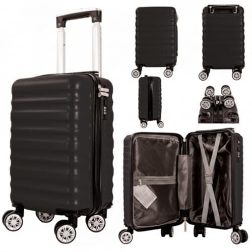 40x25x20cm Underseat Cabin Suitcase with Removable Wheels – Soft Shell Carry on Lightweight Spinner Luggage Trolley Detachable Wheels 1628 (Black)