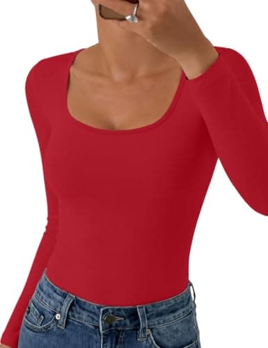 IWOLLENCE Thermal Tops Womens Scoop Neck Underlayer (Red, M)
