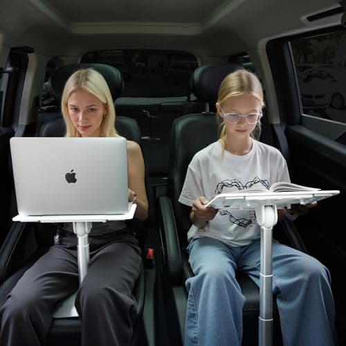 DICMKY Car Seat Tray Table, Height Adjustable Travel Tray for Kids/Adults, Car Lap Desk for Laptop Computer Tablet Book, Front Passenger/Rear Seat Food Eating, Essentials Accessories for Long Trips