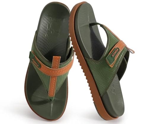 KuaiLu Womens Orthopedic Flip Flops Comfort Cushion Arch Support Sandals Summer Flat Lightweight Beach Pool Walking Sandles Trendy Outfit Adjustable Ladies Plantar Fasciitis Slides Green Khaki 7