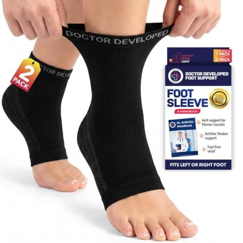 Dr.Arthritis Doctor Developed Copper Ankle Compression Sleeves & Doctor Handbook, Foot And Ankle Support For Women & Men, Ankle Support, Running Ankle Support Socks (Black, M)