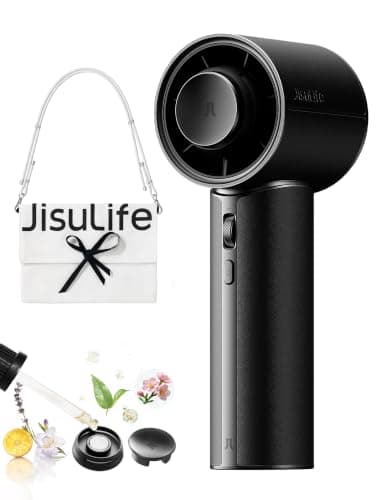 JISULIFE Handheld Fan, PU Leather Design, 30H Cooling, Aroma Diffuser