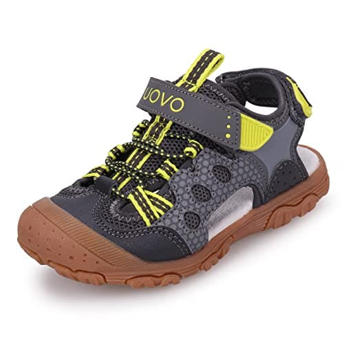 UOVO Boys Sandals Kids Trekking Hiking Sandals Closed Toe Athletic Summer Shoes for Beach, Grey Yellow, 13 UK Child
