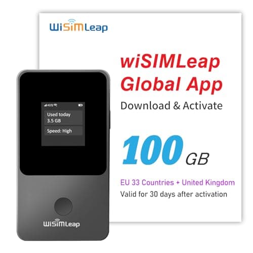 wiSIMLEAP Portable WiFi Hotspot for Travel 4G Mobile Hotspot MiFi Device with Europe 100GB Data