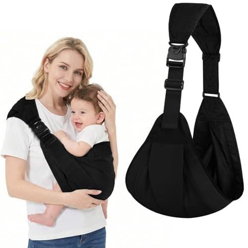 AYESY Baby Carrier, Portable Toddler Sling Carrier with Adjustable Thick Shoulder Straps, Soft Baby Sling for Newborn Up to 3-24 Months, Breathable and Comfortable(Black)