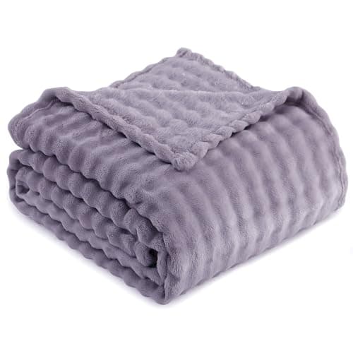 RUIKASI Fleece Throw Blanket for Sofa - Lavender Purple Single Fluffy Bubble Throws Cozy Blanket with Reversible Design, Throw 130x150 cm