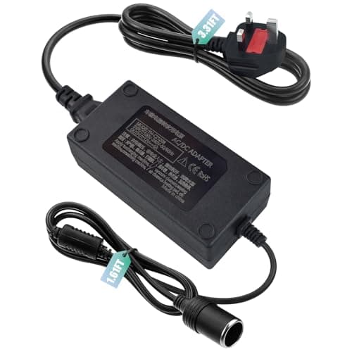 220V to 12V Adapter 6A 72W - UK 3-Pin Plug AC to DC Vehicle Power Converter, Cigarette Lighter Socket for Vehicle Refrigerator, Tire Inflator, Automotive Vacuum & Road Trip/Home Use