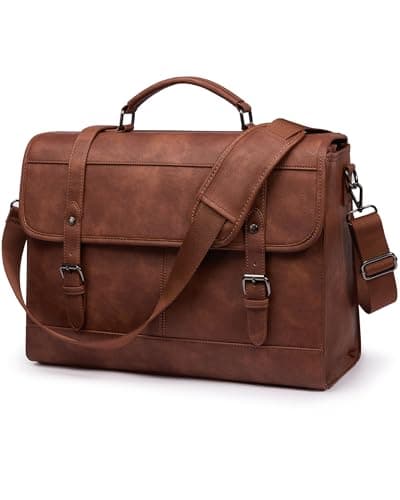 LOVEVOOK Messenger Bag Laptop Bag, 17.3 Inch Leather Vintage Briefcase for Men, Classic Shoulder Satchel Bag with Buckle Closure for Work Office Business College