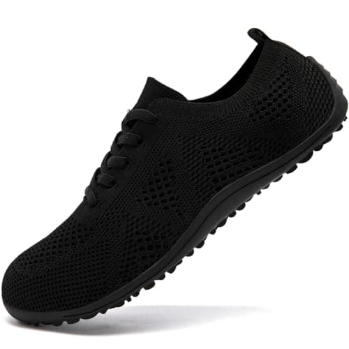 UROMGV Barefoot Shoes for Women Walking and Sports Shoes with Zero Drop Sole Running Shoes Casual Slippers Breathable Soft Fashionable Slippers, All black, 8 UK