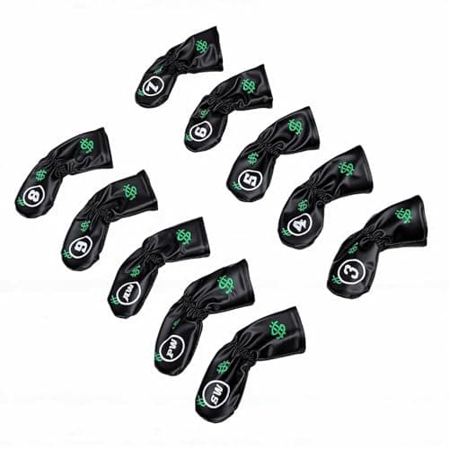 Omquot Golf Club Cover - Lightweight Stylish Golf Bag Protection - Travel Cloth Cover - 10 Pack (Black)