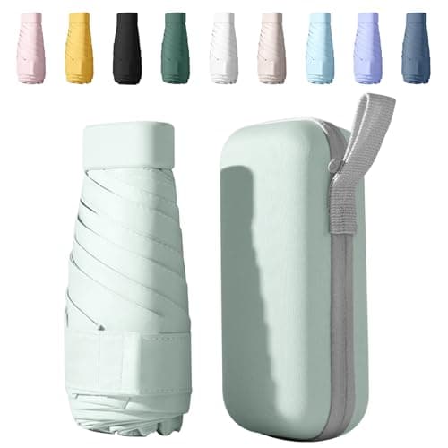 Sykerout Compact Travel Umbrella - Lightweight, Windproof, UV Protection, with Capsule Case, Perfect for Women's Handbags (Mint Green)