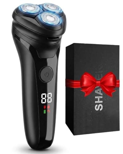 Men’s Electric Shaver, USB Rechargeable Cordless Razor with LED Display, Dual-Track Blades, IPX5 Waterproof Wet & Dry Use, Pop-Up Trimmer & Travel Lock, 90-Min Runtime Grooming Kit Gift for Men