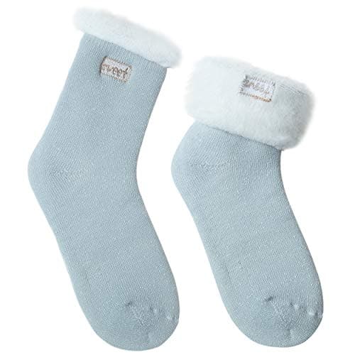 JARSEEN 2 Pairs Womens Wool Thermals Socks Warm Wool Pile Lined Insulated Thick Knitting Ladies Socks Winter Cute Embroidery (2 Mint, UK 4-9)