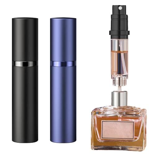 Refillable Perfume Atomiser Travel Bottle 2 Pack 5ml, Mini Portable Perfume Atomiser, Small Travel Perfume Spray Bottle, Pocket Size Bottom Filling Perfume Dispenser for Women and Men (Black+Purple)