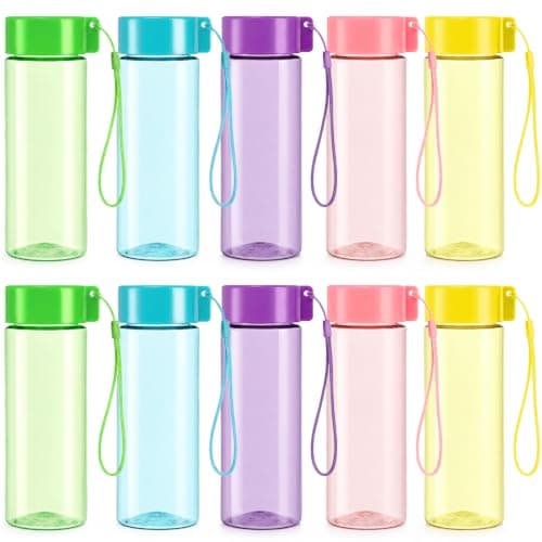 ZEAYEA 10 Pcs Water Bottles Bulk, 17 oz Plastic Portable Sports Drinking Bottle with Lanyard, Leak-Proof Reusable Drinking Cups for Outdoor, Gym, Camping, Fitness, Travel, Office and Team Events