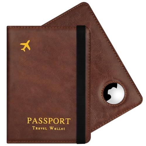 AOOSU Airtag Wallet Passport Holder Cover, PU Leather Passport Cover with RFID Blocking Travel Wallet, Portable Universal Travel Wallets Case Organiser for Money, Boarding Passes, Credit Cards Brown