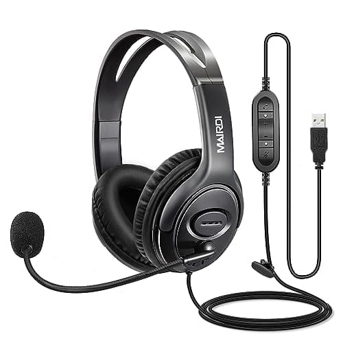 MAIRDI USB Headset with Microphone for PC, Wired Computer Headset with Mic for Office Call Center Teams Conference, Stereo PC Headphone w/Mic Mute for Voice Recognition Speech Dictation