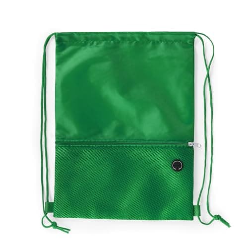Bodygenix Unisex Drawstring Backpack for Sports – Lightweight Polyester Bag with Front Zip Pocket & Headphone Port – Waterproof Cinch String Bag for Sports, School, Swim, Travel & Beach Use - Green