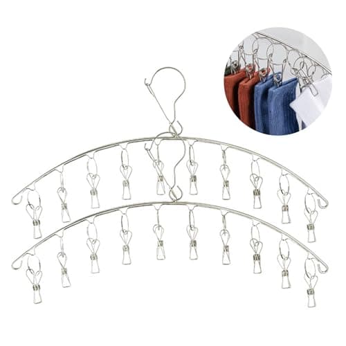 Aiweijia 2 Pack Folding Sock Dryers, 10 Pegs, Stainless Steel Hangers