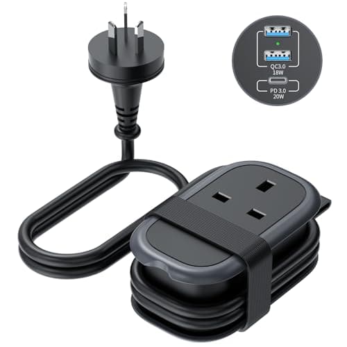 TOPREK UK to Australia Plug Adapter with 1.06M Lead, PD 38W Fast Charger Travel Plug Adaptor with 2 USB-A and 1 USB-C for Australia China New Zealand Fiji Argentina (Type I)
