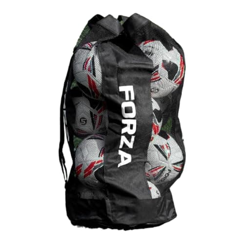 FORZA Premier Ball Carry Bag | Drawstring Football, Basketball, Netball & Volleyball Mesh Bag | 5 Colours - Heavy Duty Equipment Holdall | 12 Ball Capacity - New and Improved Design 2026 (Black)