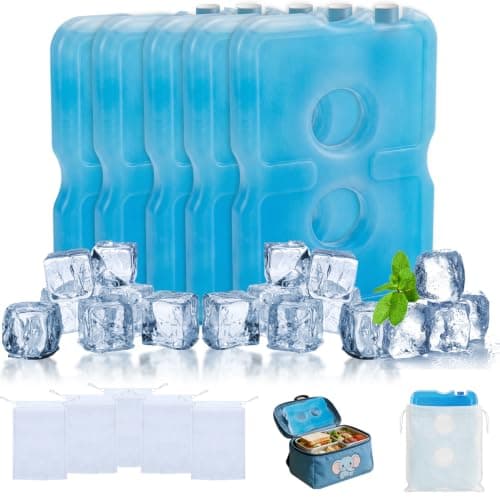 320ml 5 Pack Ice Packs for Lunch Boxes With 5 Pack Drawstring Bag
