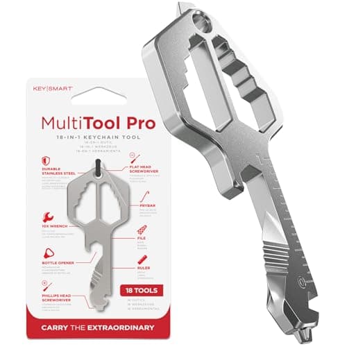 KeySmart Multitool Pro - 18-in-1 Multifunction Key Shaped Tool Pocket Multi-Tool Key Chain Bottle Opener Keychain, Key Multitool Keychain for Men Gift, EDC Gear Keychain, Stainless Steel, 1 Pack