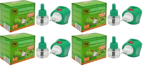 Plug-in Mosquito Repellent Plug-in Insect Killer for Home & Travel Lasts for up to 45 Nights per Refill | Each Pack Includes a Plug and one Bottle for Long Lasting Performance | 4 Pack