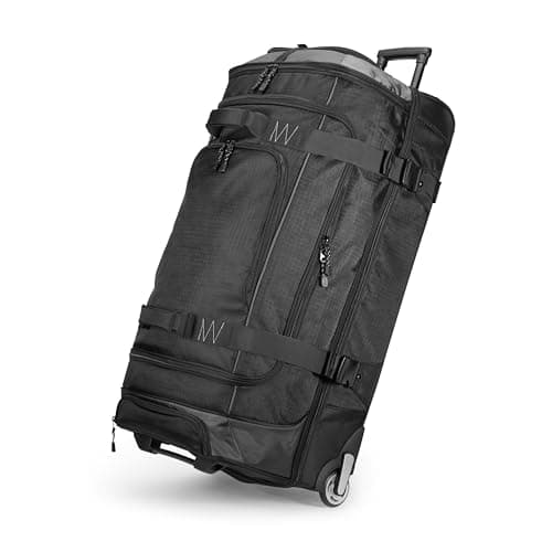Amazon Basics Rolling Travel Duffel Bag, 105L, Lightweight and Durable Trolley in Ripstop Fabric, Large Capacity with Telescopic Handle, Ideal for Travel, Work, and Leisure, Black