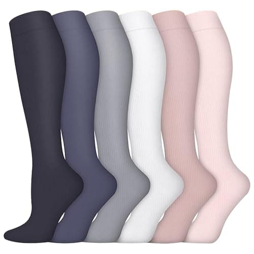 Risipu Compression Socks for Women & Men – 6 Pairs Graduated Pressure Flight Socks 20-30 mmHg, Comfortable Breathable Sports & Travel Support, Circulation & Varicose Veins Relief (Pink Set, L/XL)