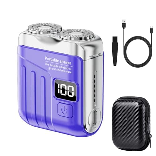 Portable Rotary Dual Ring Electric Shaver with Travel Case, Mini Dual-Head Electric Shaver for Men, Rechargeable Waterproof Pocket Razor for Home, Car, Travel (Blue)