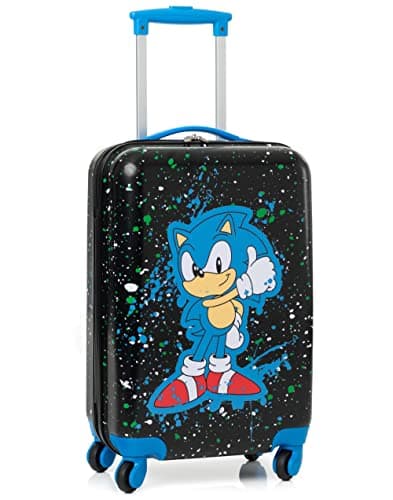 Sonic The Hedgehog Kids Suitcase | Black Small Cabin Bag for Boys & Girls | Carry On Trolley with Extendable Handle | Paint Splatter Gaming Fun | Game Movie Travel Accessory for Children & Teens