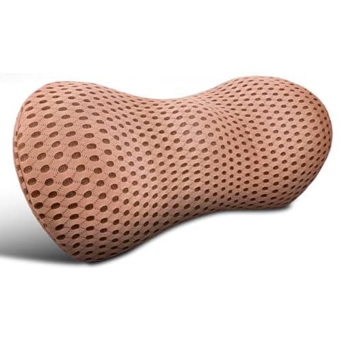 YUGEVRA Lumbar Support Pillow for Lower Back Pain Relief – Ergonomic Streamline Memory Foam Cushion for Office Chair, Car Seat, Gaming, Recliner and Sleeping (Brown)