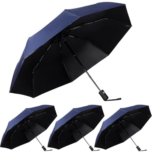 Kajaia 4 Pack Umbrellas Compact Windproof, Automatic Open and Close Folding Rain Umbrella Collapsible for Men Women Travel, Navy Blue, 38.5 inches