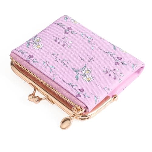 GAEKEAO Small Purses for Women RFID Blocking Bifold Ladies Wallet Vegan Leather Coin Purse with Zipper and Kiss Lock