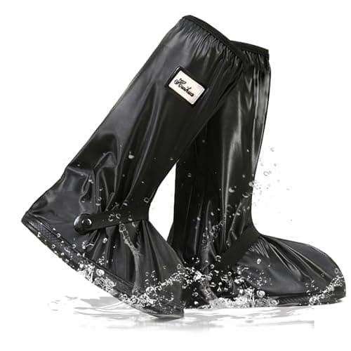 Raisand Waterproof Shoe Covers, Non Slip Waterproof Overshoes with Zip and Reflective Strips, Reusable Waterproof Shoe Covers for Cycling, Fishing and Outdoor Activities, Size L Fits EU 42–43