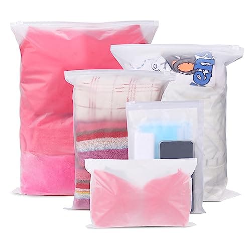 24 Pcs Reusable Ziplock Bags,Travel Clothes Storage Bags,Plastic Hospital Bag Organiser Pouches,Essentials Frosted Resealable Waterproof Luggage Bags for Clothes,Maternity,Shoes, Cosmetics,5 Sizes