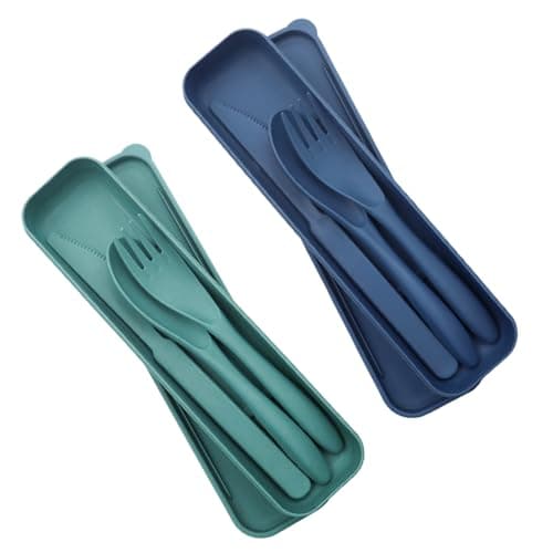 GETRICH 2 Set Camping Cutlery, Travel Cutlery Set with Case, Reusable Portable Plastic Cutlery, Portable Cutlery Set, Travel Utensils for Daily Use School Office Camping Picnic
